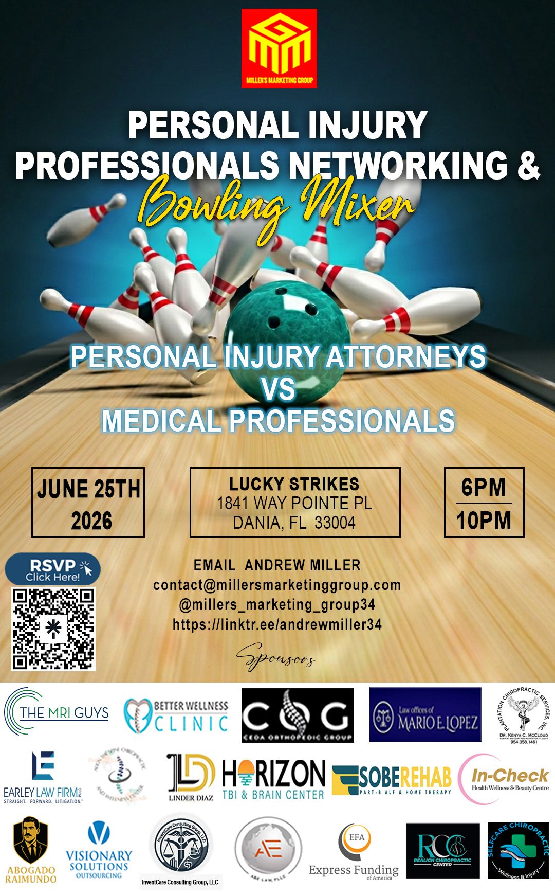 Flyer for the June 25, 2026 Personal Injury Professionals Bowling Mixer