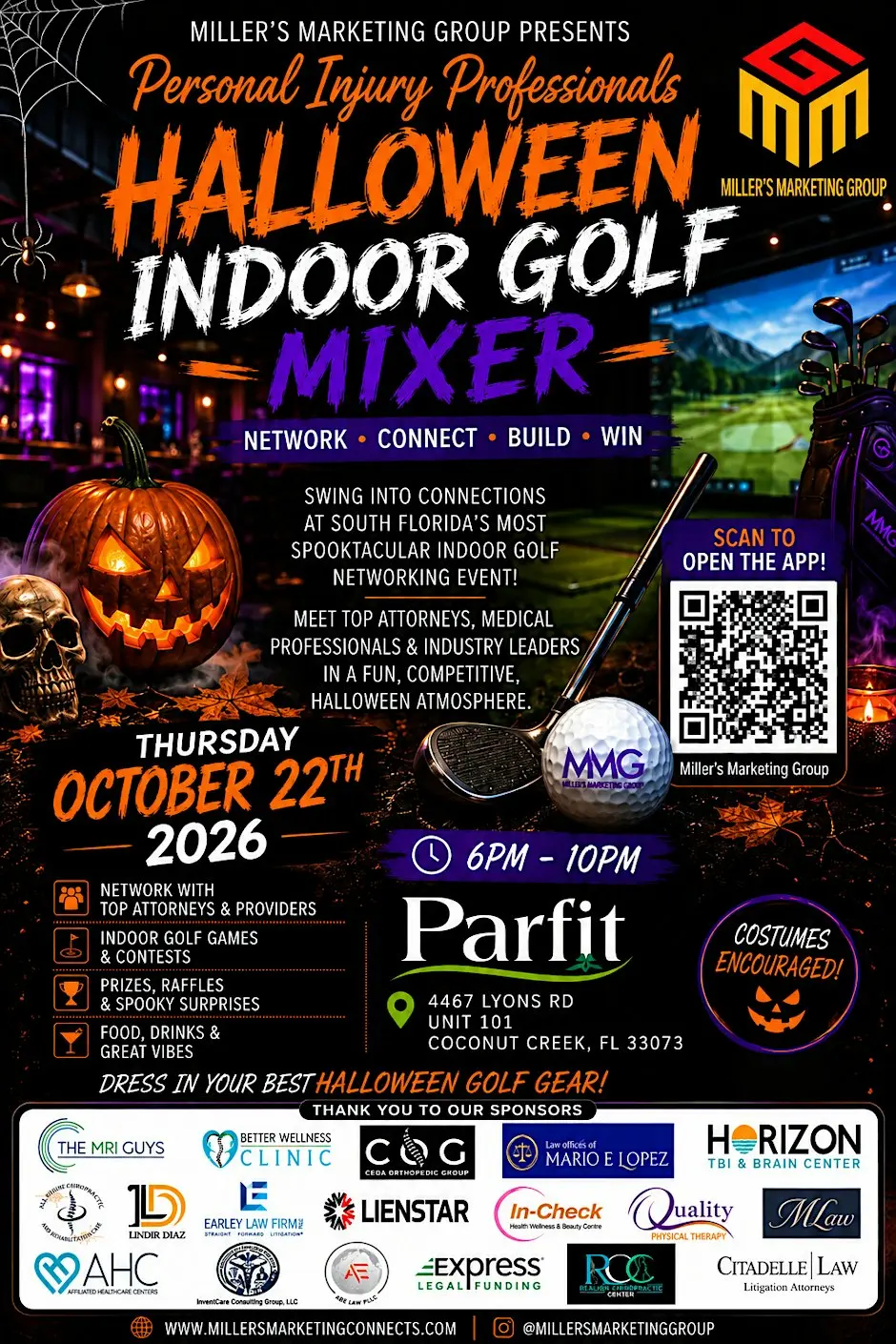 Personal Injury Professionals Halloween Indoor Golf Mixer flyer